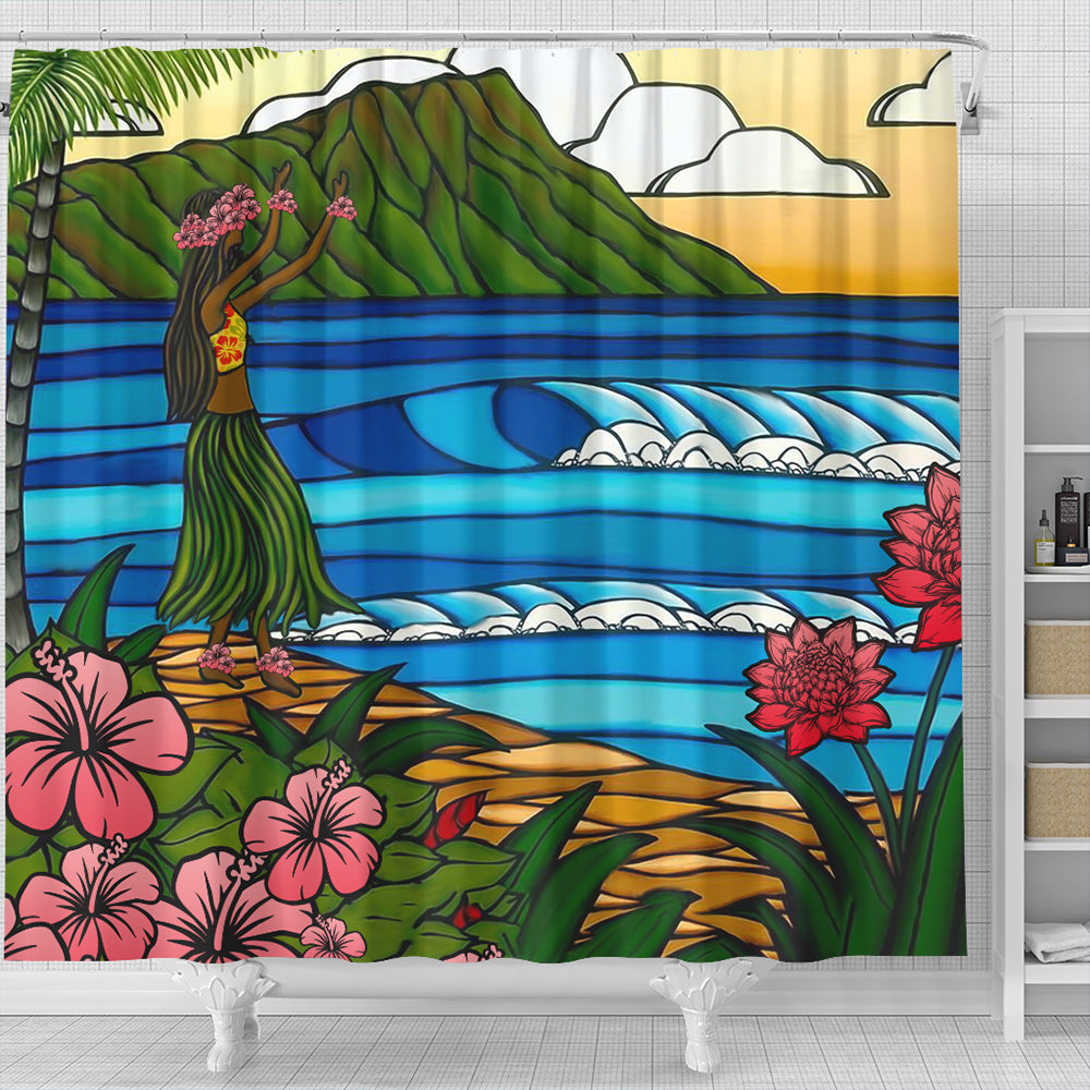 Hawaii Shower Curtain Hula Girl Dance Picture