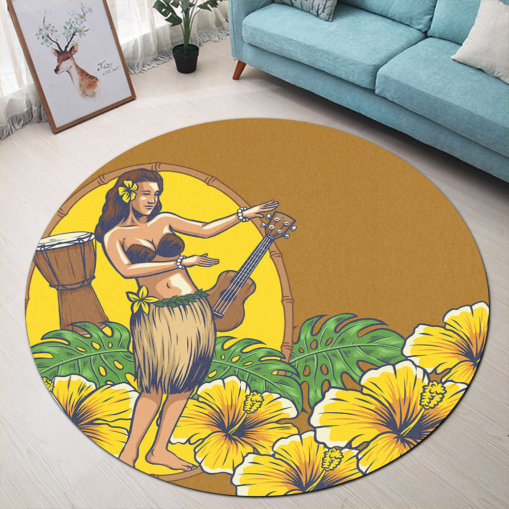 Hawaii Round Rug Hula Girl Dance Tradition