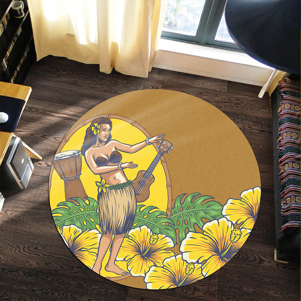 Hawaii Round Rug Hula Girl Dance Tradition
