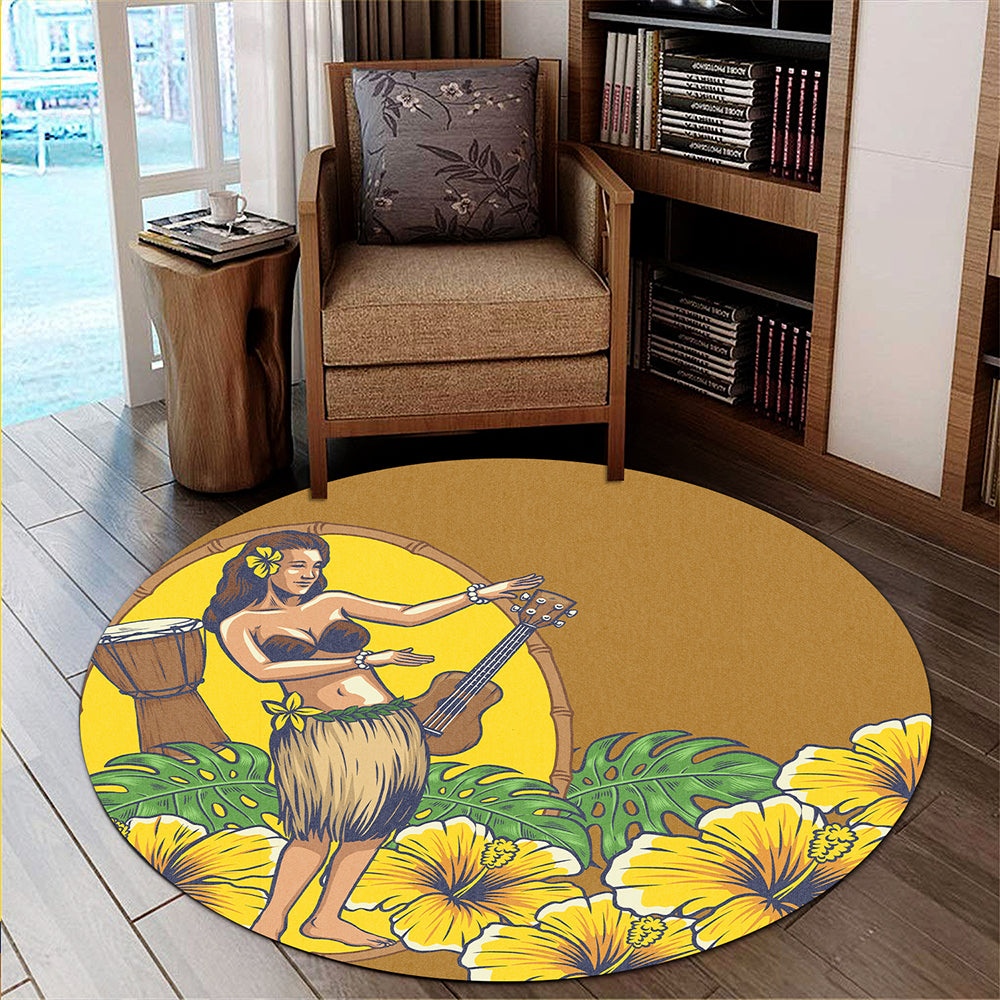 Hawaii Round Rug Hula Girl Dance Tradition