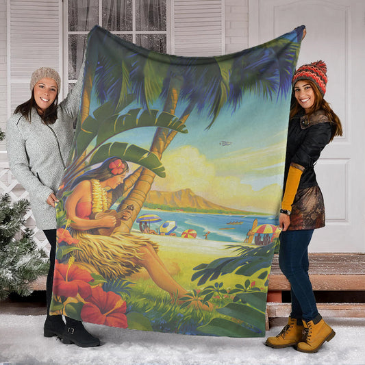 Hawaii Premium Blanket Hula Girl Hola Beach
