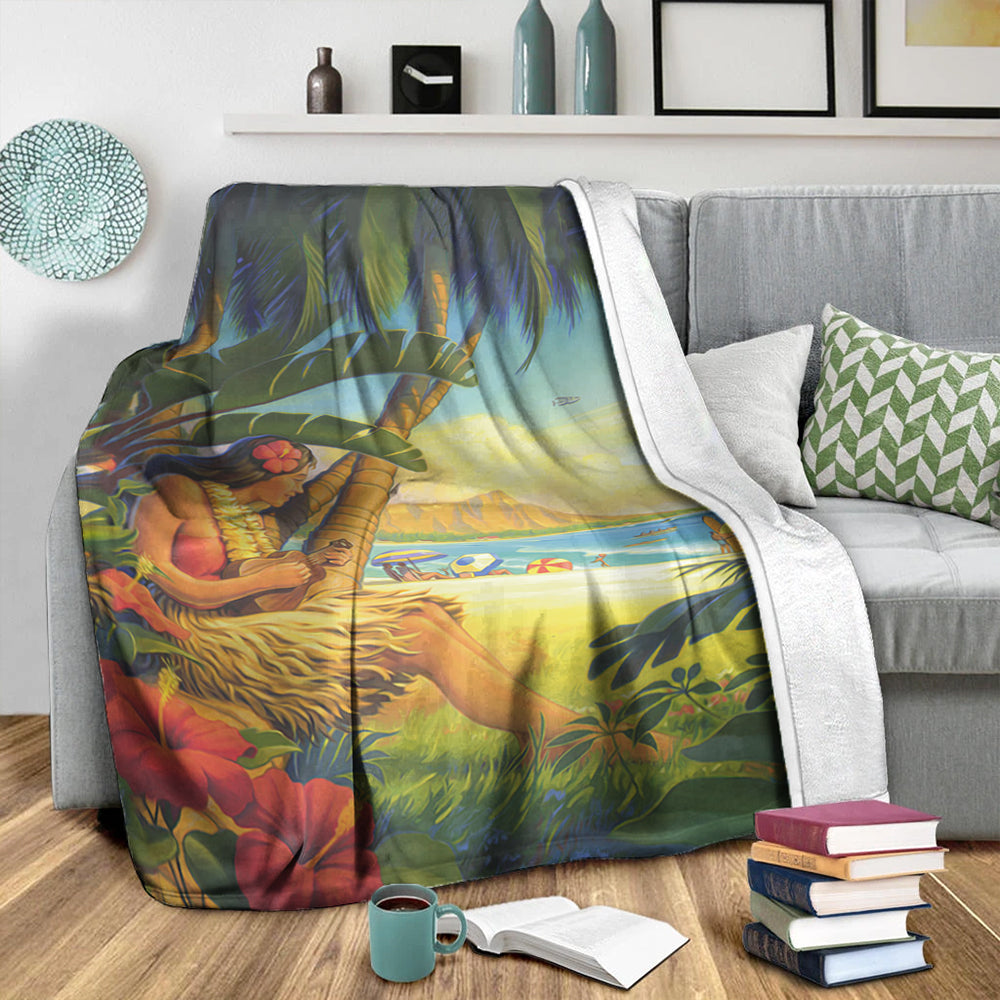 Hawaii Premium Blanket Hula Girl Hola Beach