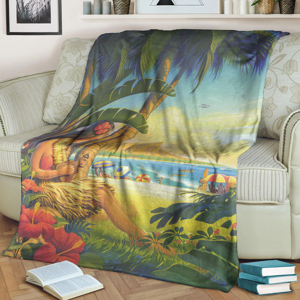 Hawaii Premium Blanket Hula Girl Hola Beach