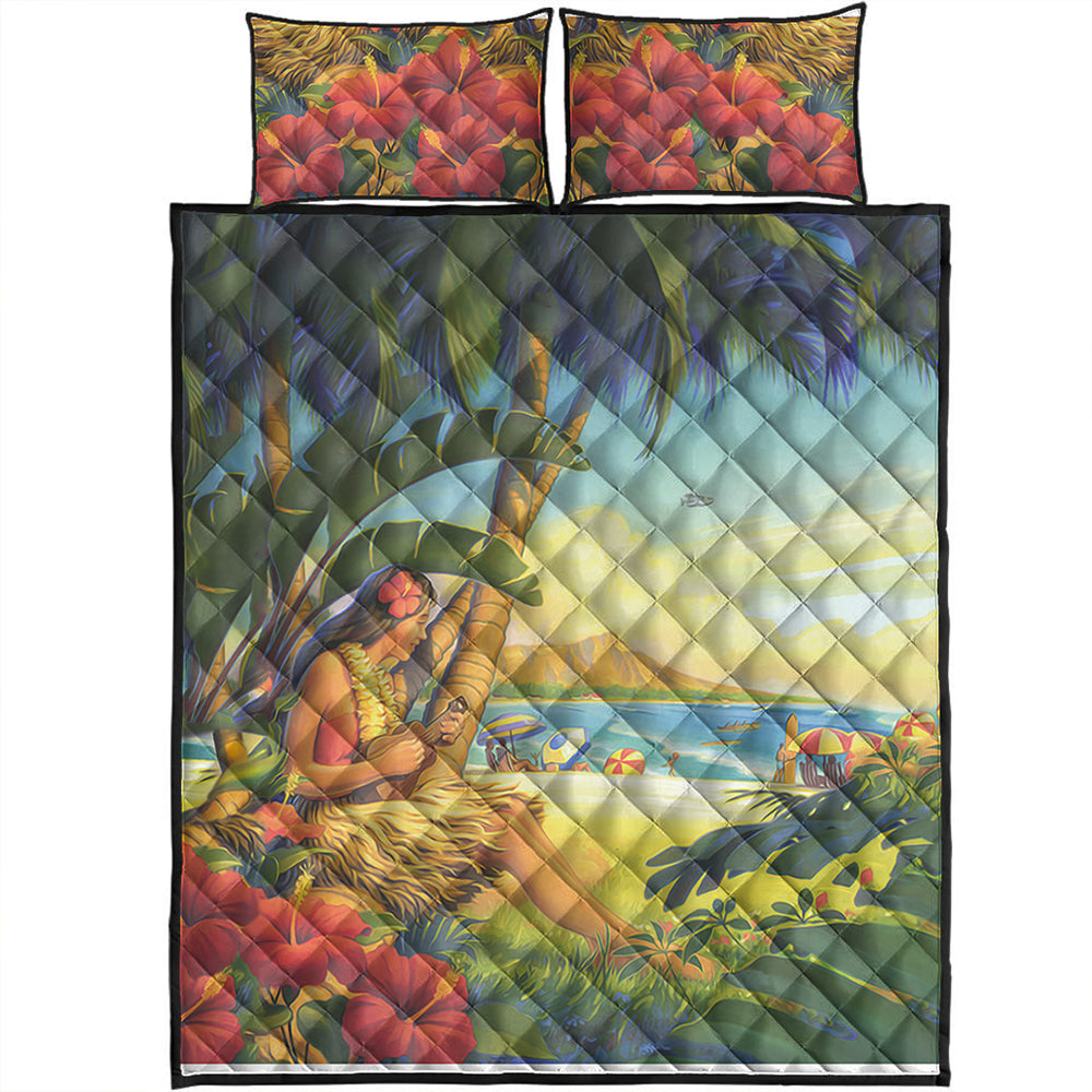 Hawaii Quilt Bed Set Hula Girl Hola Beach