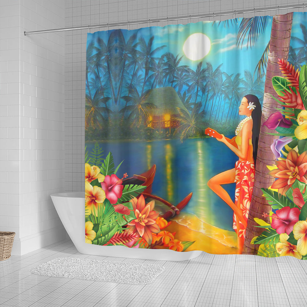 Hawaii Shower Curtain Hula Girl Sing In Village