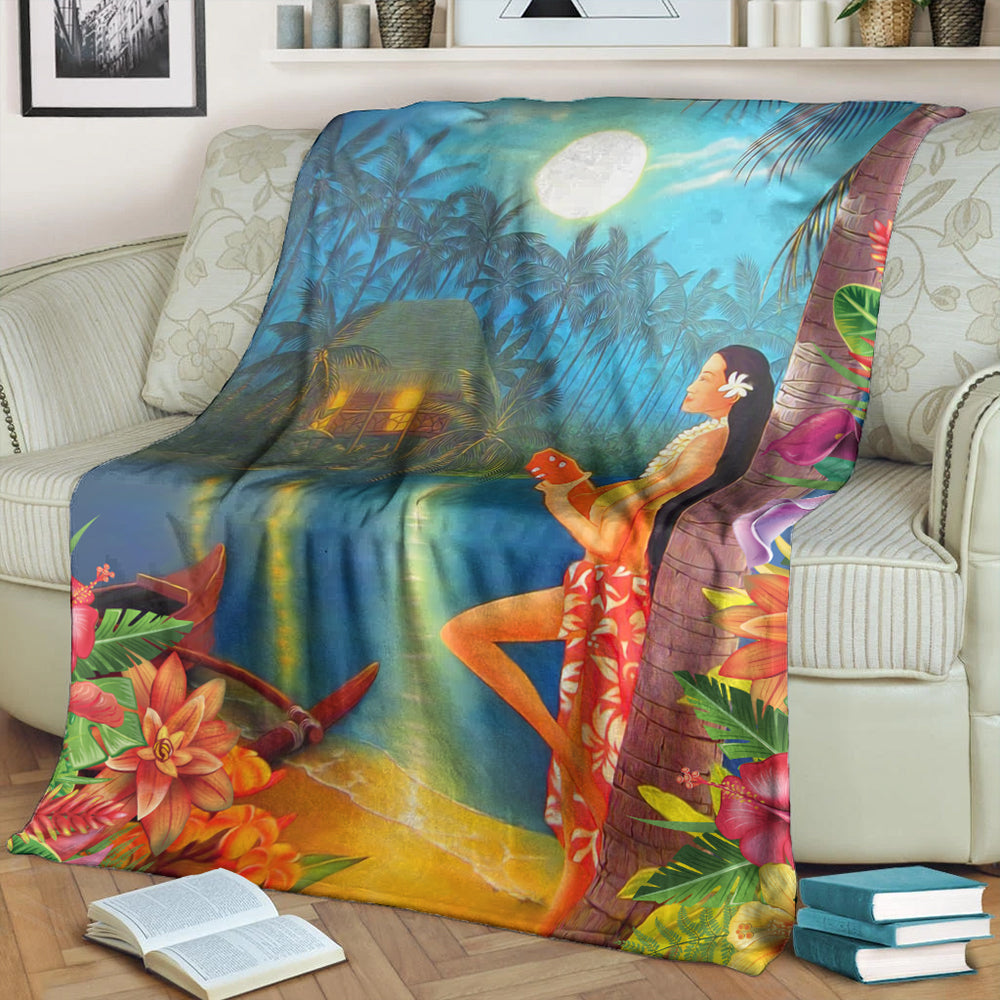 Hawaii Premium Blanket Hula Girl Sing In Village