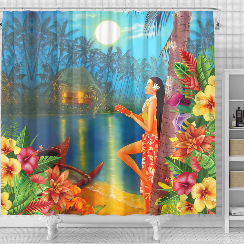 Hawaii Shower Curtain Hula Girl Sing In Village