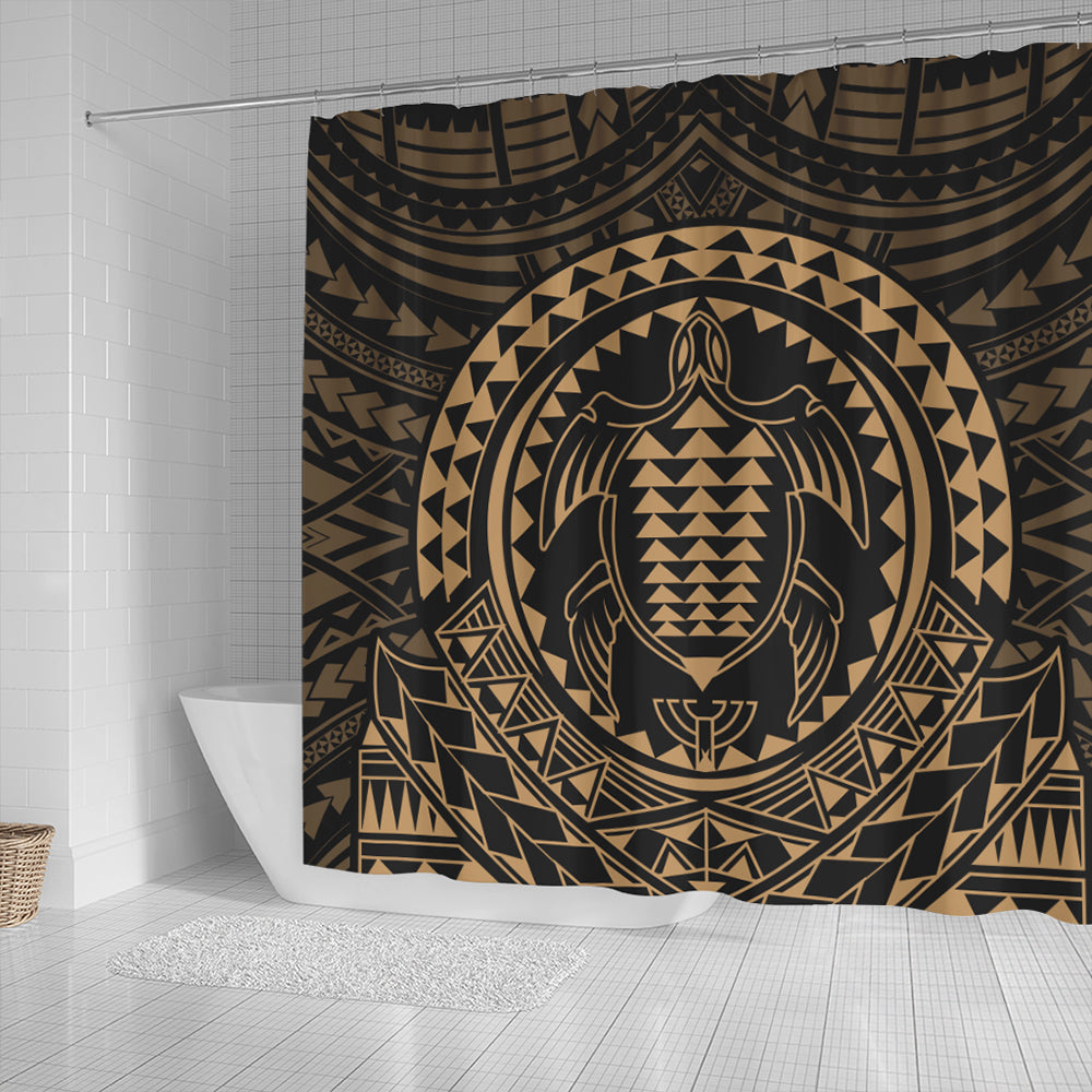 Hawaii Shower Curtain Kakau Honu Arc Polynesian Gold