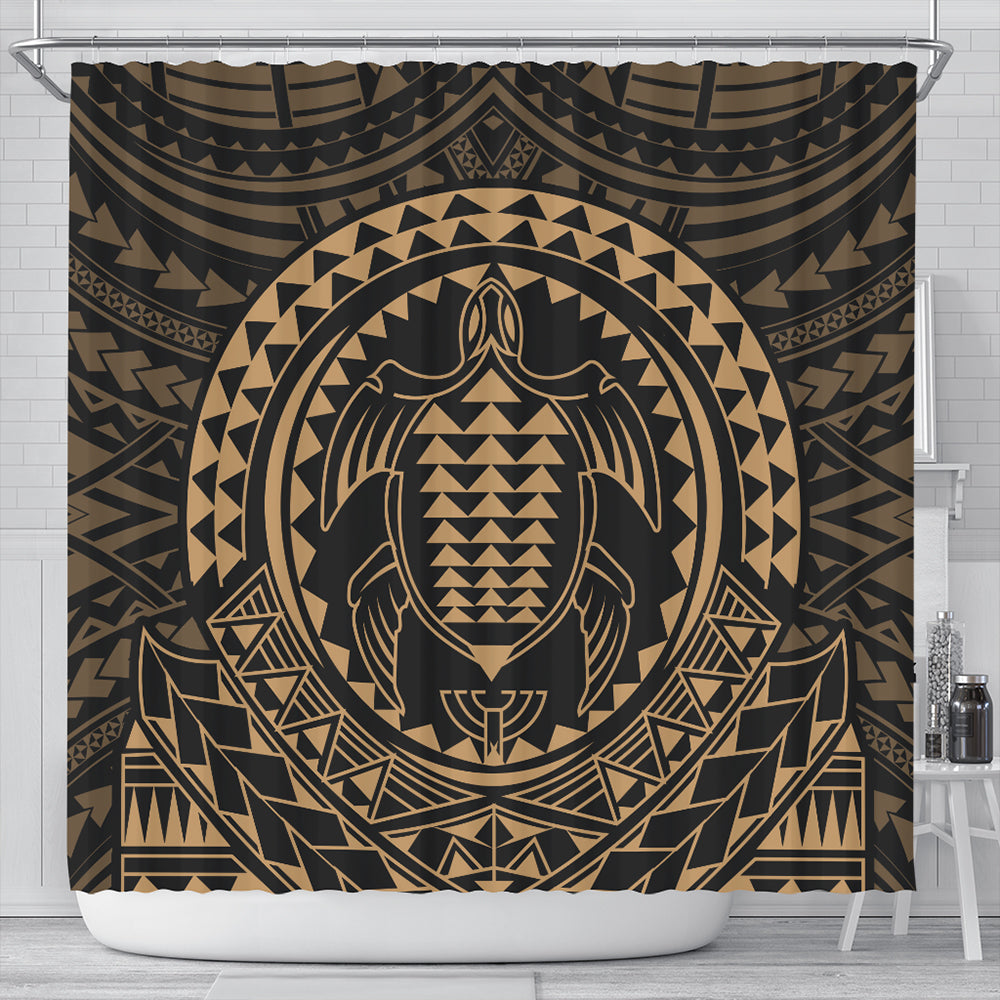 Hawaii Shower Curtain Kakau Honu Arc Polynesian Gold