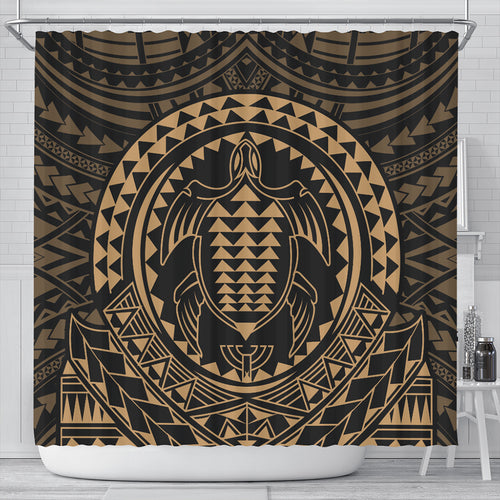 Hawaii Shower Curtain Kakau Honu Arc Polynesian Gold