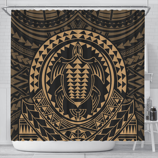 Hawaii Shower Curtain Kakau Honu Arc Polynesian Gold