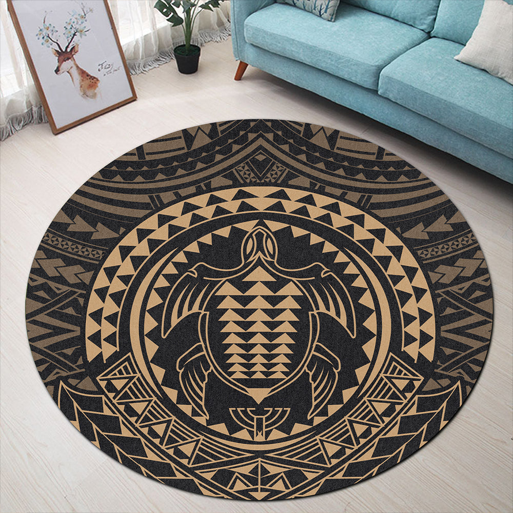 Hawaii Round Rug Kakau Honu Arc Polynesian Gold