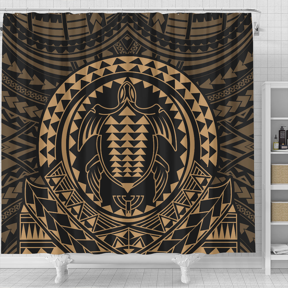 Hawaii Shower Curtain Kakau Honu Arc Polynesian Gold
