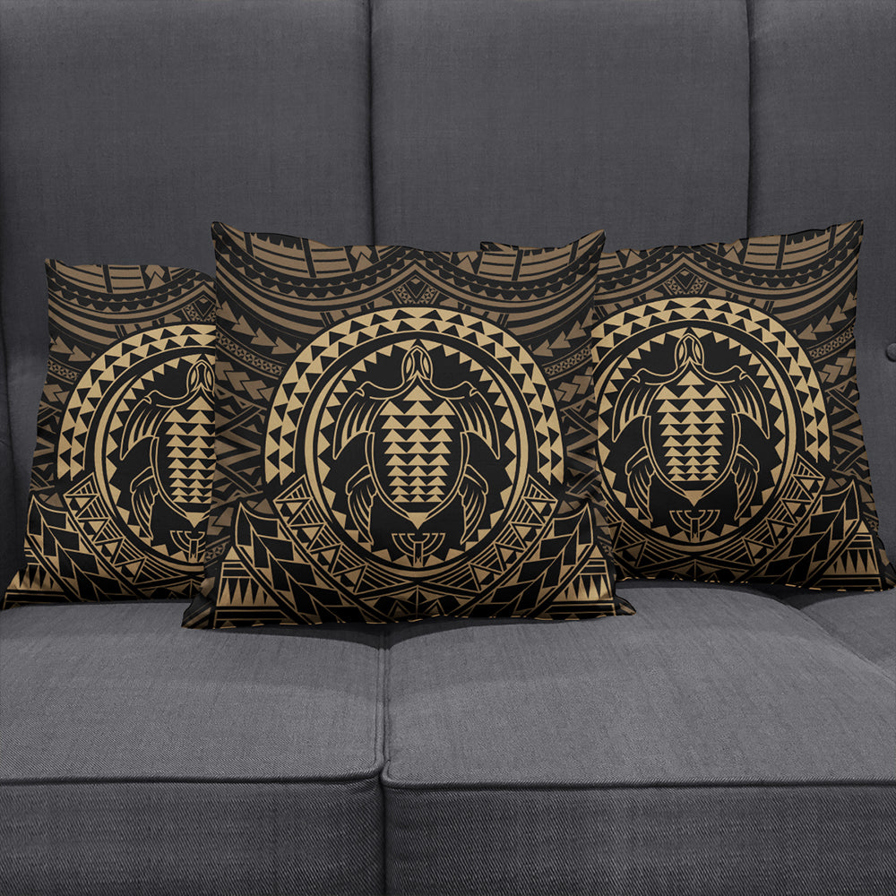 Hawaii Pillow Cover Kakau Honu Arc Polynesian Gold