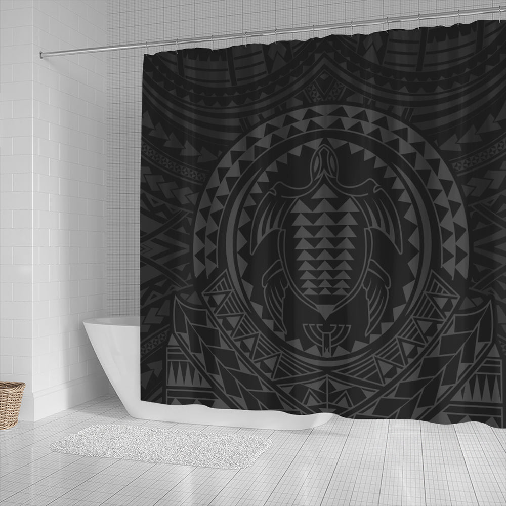 Hawaii Shower Curtain Kakau Honu Arc Polynesian Gray