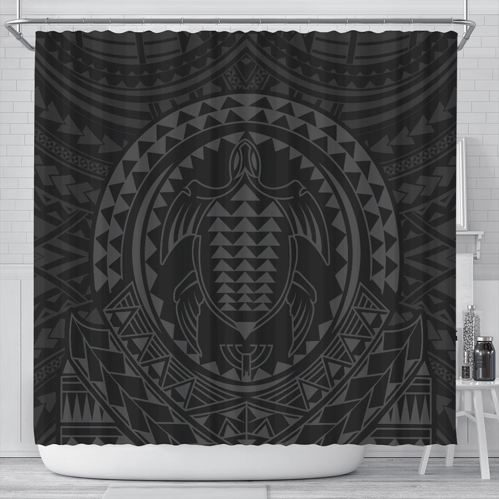 Hawaii Shower Curtain Kakau Honu Arc Polynesian Gray