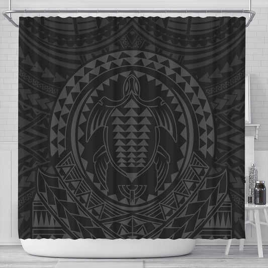 Hawaii Shower Curtain Kakau Honu Arc Polynesian Gray