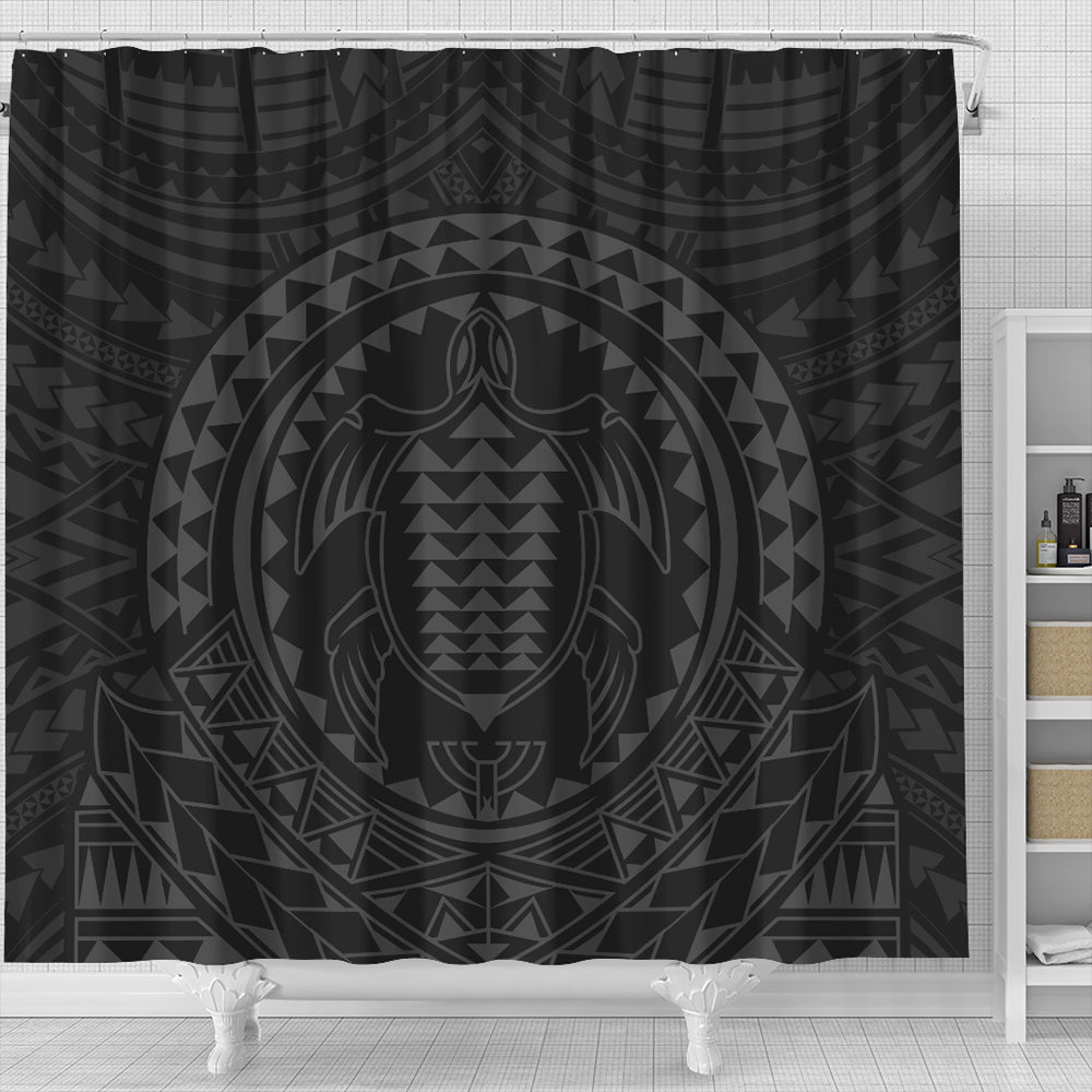 Hawaii Shower Curtain Kakau Honu Arc Polynesian Gray