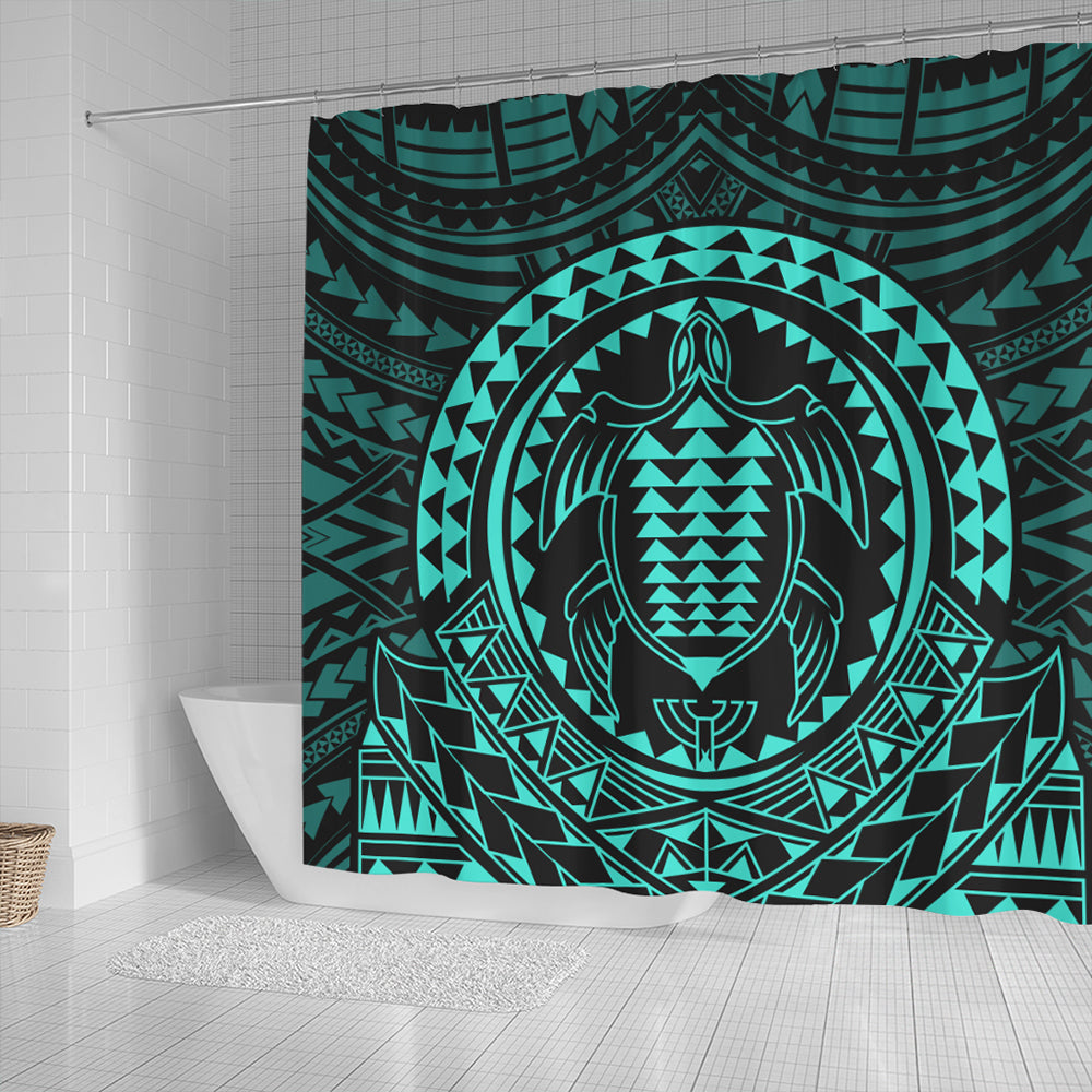 Hawaii Shower Curtain Kakau Honu Arc Polynesian Turquoise