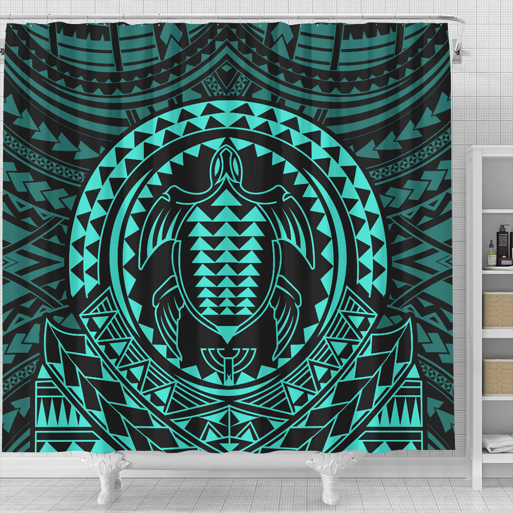 Hawaii Shower Curtain Kakau Honu Arc Polynesian Turquoise