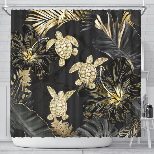 Hawaii Shower Curtain Kanaka Maoli Golden Tropical Turtle