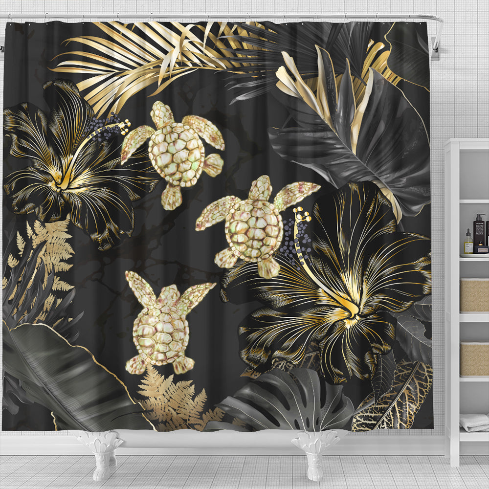 Hawaii Shower Curtain Kanaka Maoli Golden Tropical Turtle