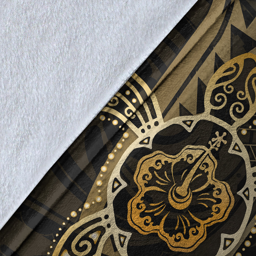 Hawaii Premium Blanket Kanaka Maoli Map Hibiscus Plumeria Turtle Art Polynesian Gold