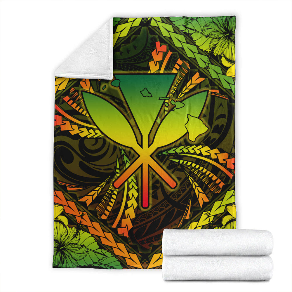 Hawaii Premium Blanket Kanaka Maoli Map Hibiscus Polynesian Kanu
