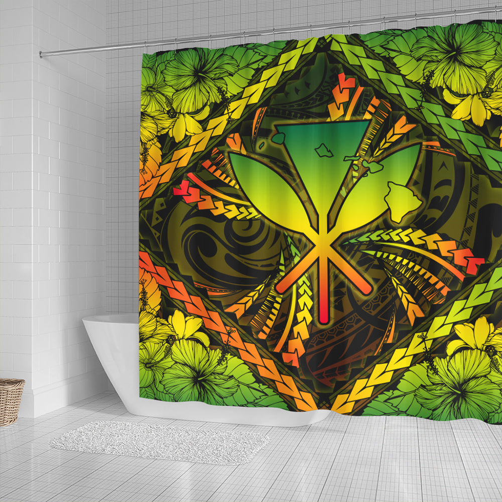 Hawaii Shower Curtain Kanaka Maoli Map Hibiscus Polynesian Kanu