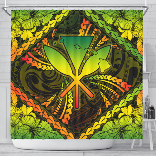 Hawaii Shower Curtain Kanaka Maoli Map Hibiscus Polynesian Kanu