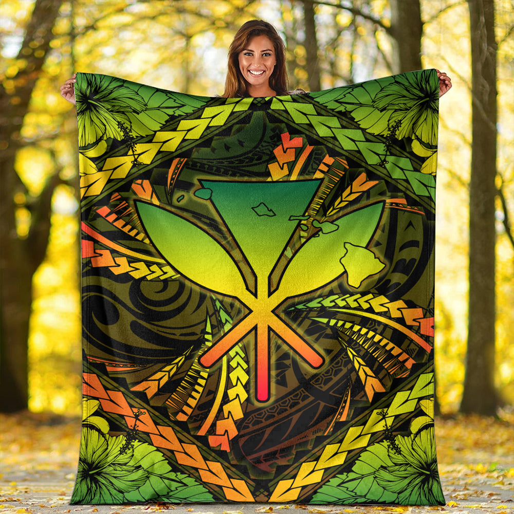 Hawaii Premium Blanket Kanaka Maoli Map Hibiscus Polynesian Kanu