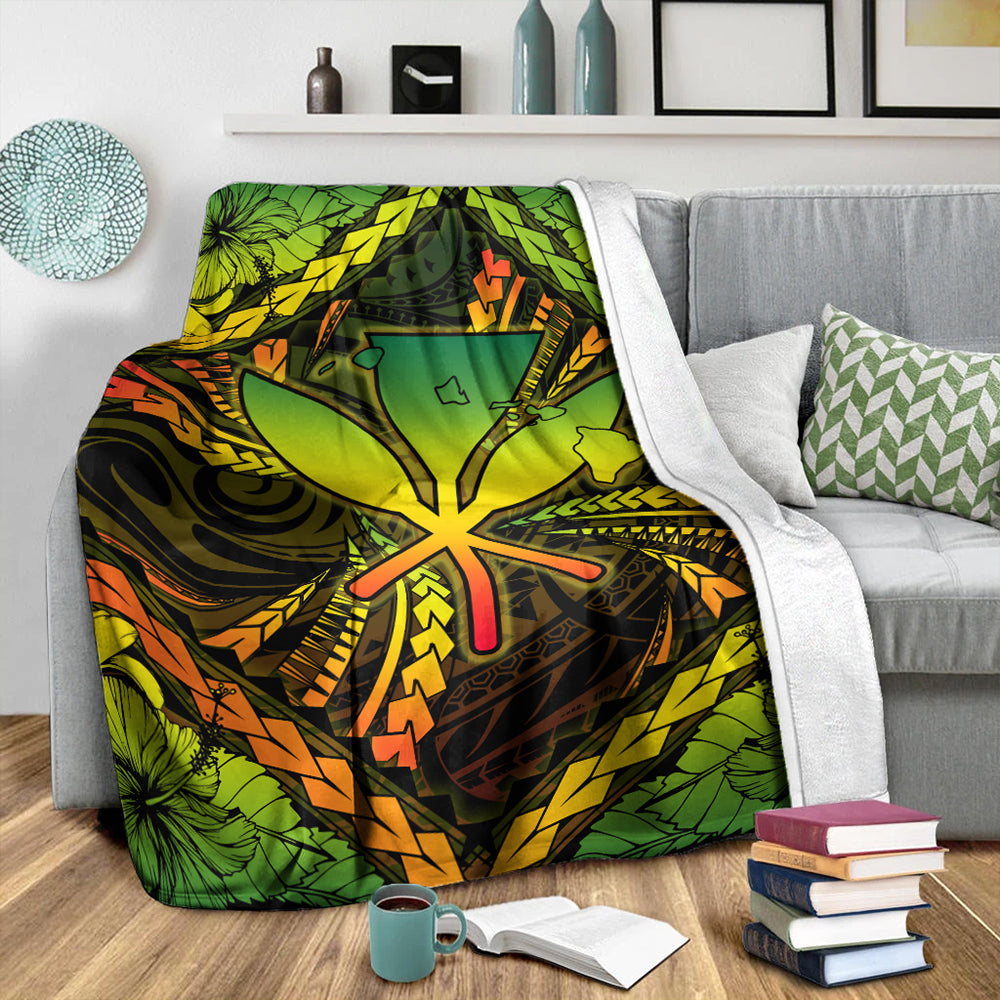 Hawaii Premium Blanket Kanaka Maoli Map Hibiscus Polynesian Kanu
