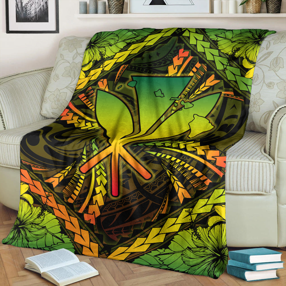 Hawaii Premium Blanket Kanaka Maoli Map Hibiscus Polynesian Kanu