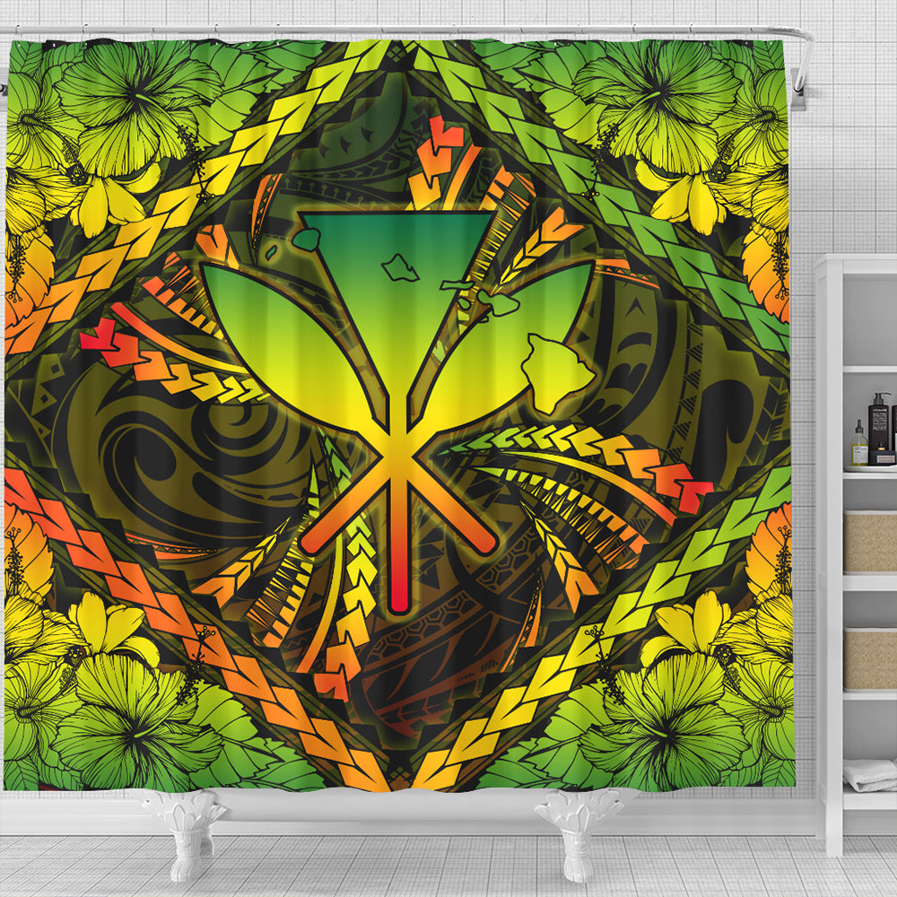 Hawaii Shower Curtain Kanaka Maoli Map Hibiscus Polynesian Kanu