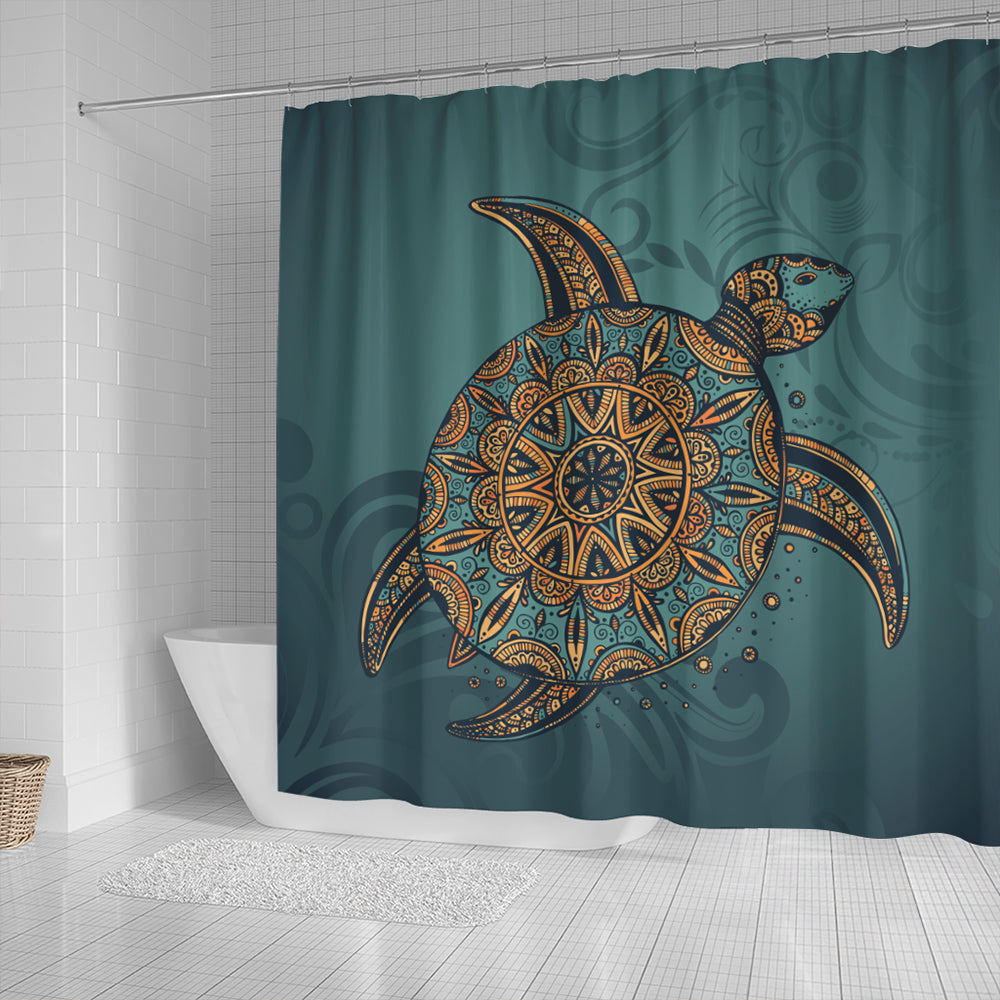 Hawaii Shower Curtain Mandela Turtle Royal Blue