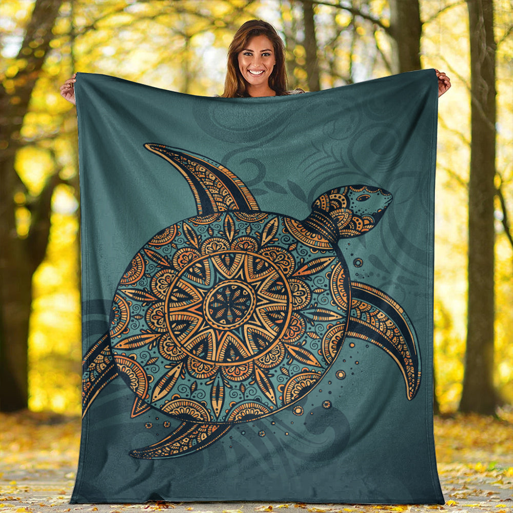 Hawaii Premium Blanket Mandela Turtle Royal Blue