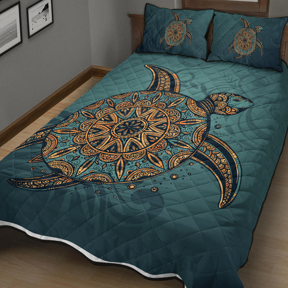 Hawaii Quilt Bed Set Mandela Turtle Royal Blue