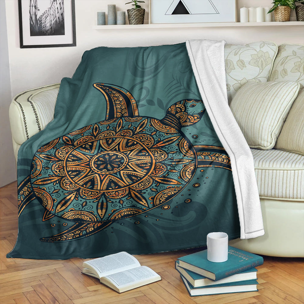 Hawaii Premium Blanket Mandela Turtle Royal Blue
