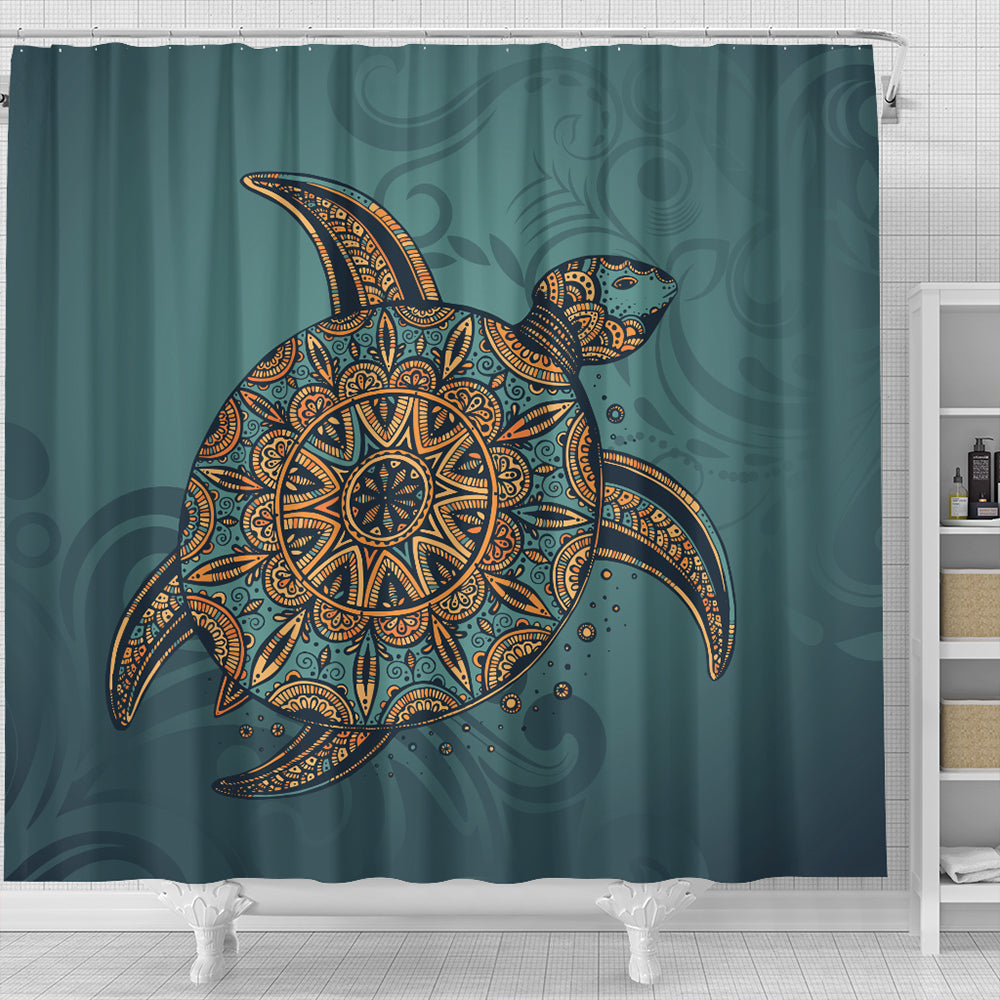 Hawaii Shower Curtain Mandela Turtle Royal Blue