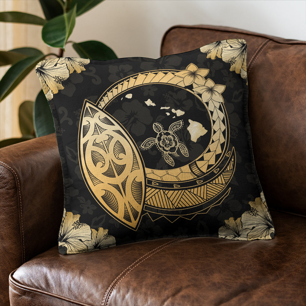 Hawaii Pillow Cover Map Hibiscus Plumeria Turtle Polynesian