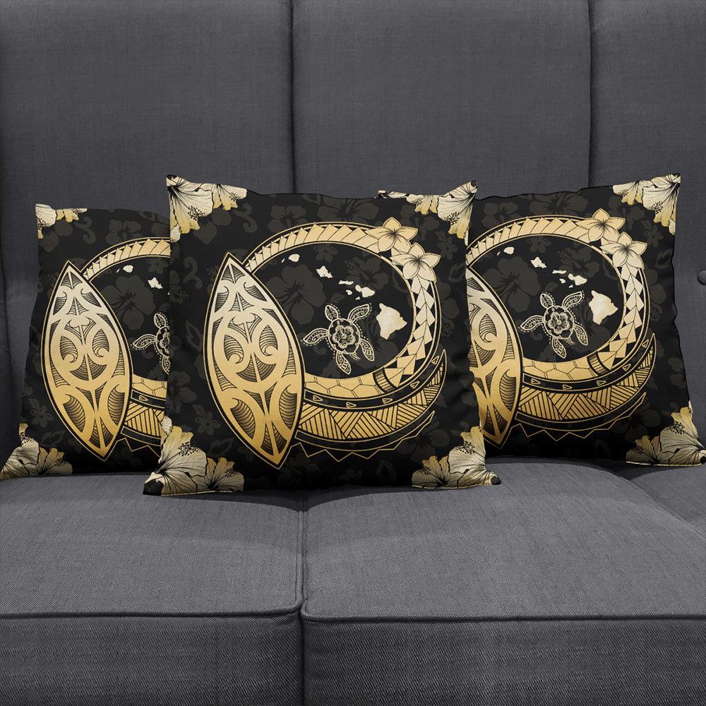 Hawaii Pillow Cover Map Hibiscus Plumeria Turtle Polynesian