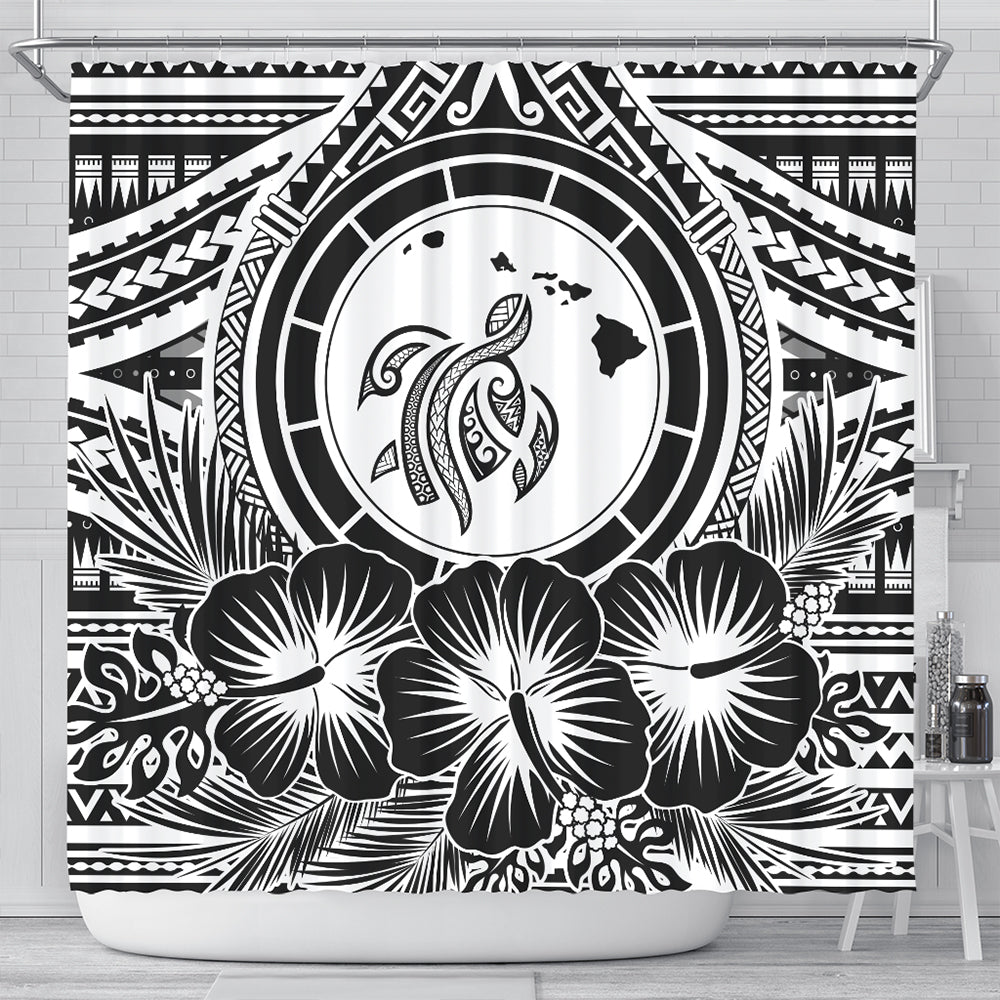 Hawaii Shower Curtain Map Honu Hibiscus Polynesian White
