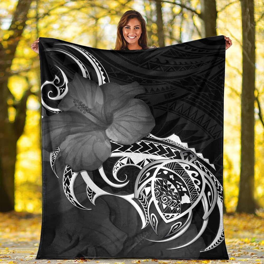 Hawaii Premium Blanket Map Turtle Hibiscus Polynesian Divise