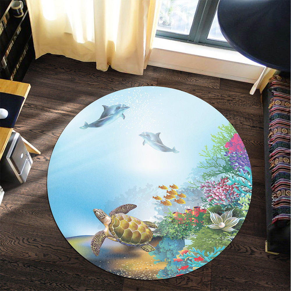 Hawaii Round Rug Ocean Cartoon
