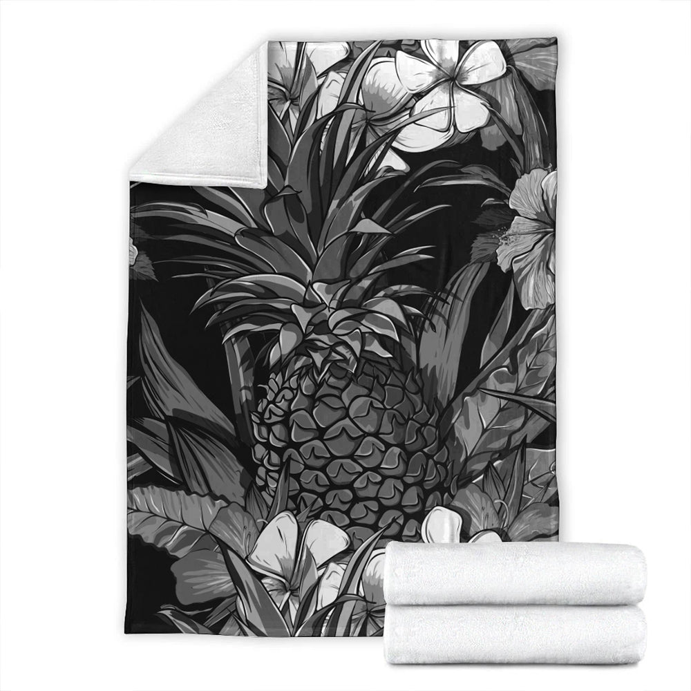 Hawaii Premium Blanket Pineapple Hibiscus Black And White