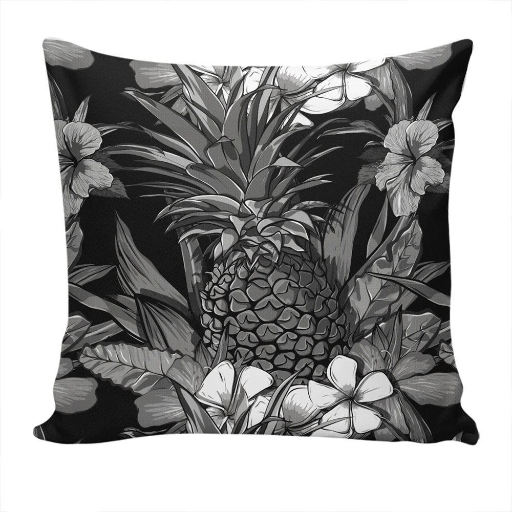 Hawaii Pillow Cover Pineapple Hibiscus Black And White