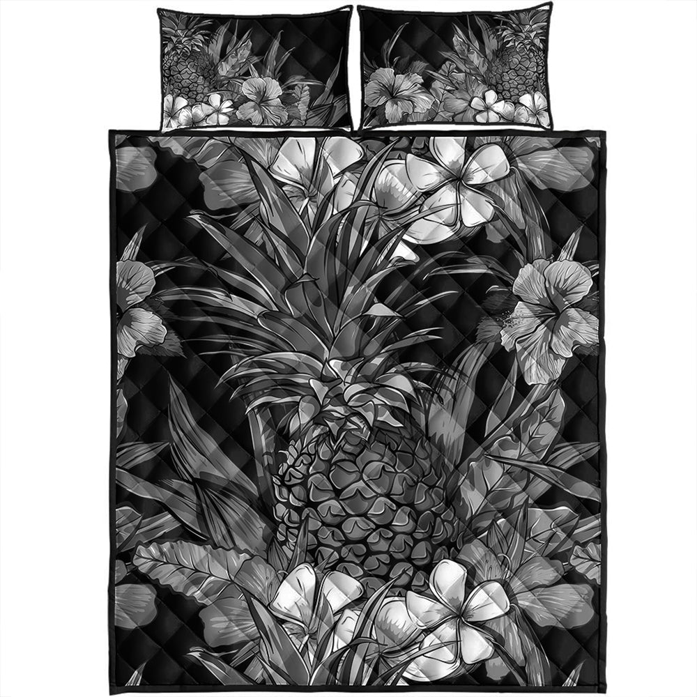 Hawaii Quilt Bed Set Pineapple Hibiscus Black And White