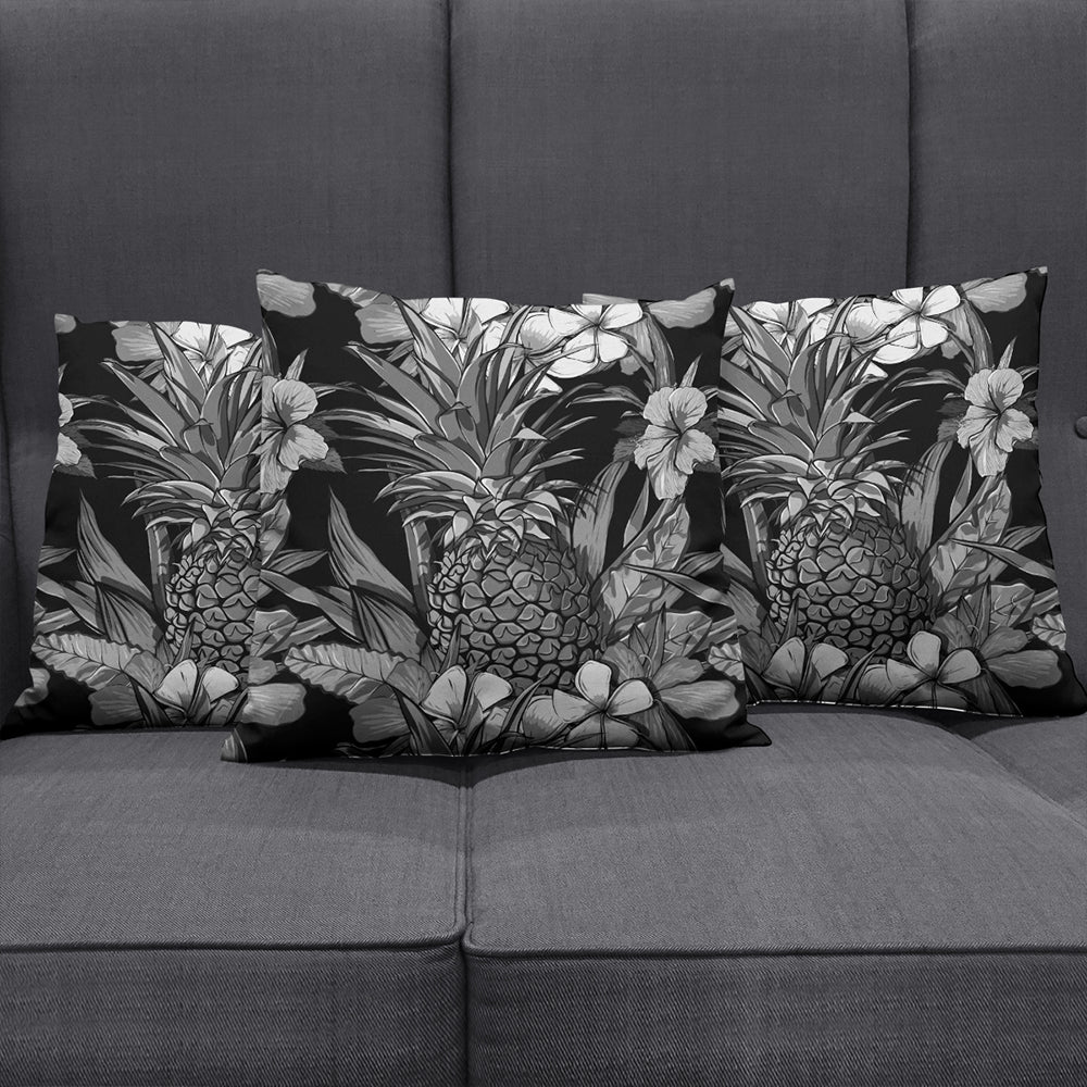 Hawaii Pillow Cover Pineapple Hibiscus Black And White
