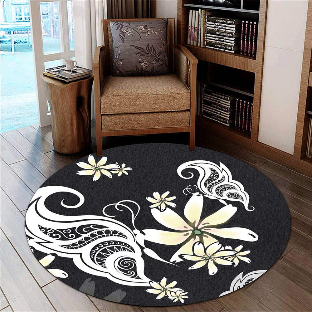 Hawaii Round Rug Plumeria Butterfly
