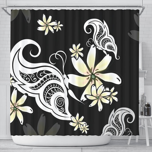 Hawaii Shower Curtain Plumeria Butterfly